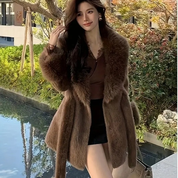 Unbelievably soft, faux fur belted jacket in Coffee Brown. - Picture 4 of 15